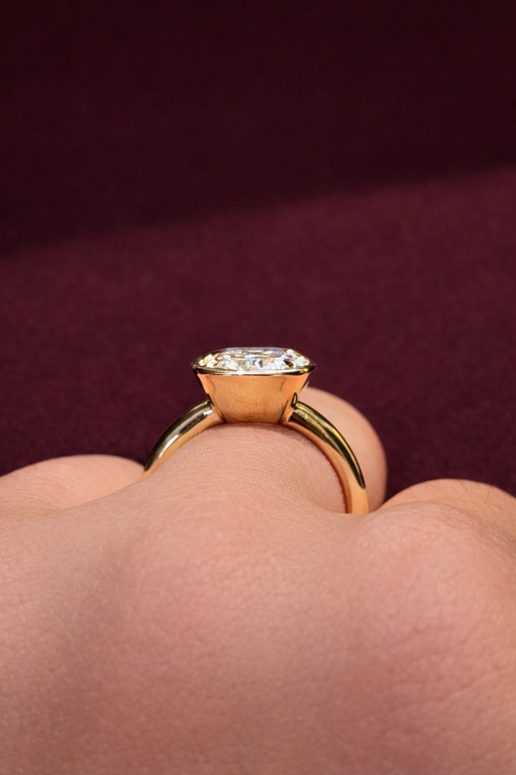 Cushion Cut Diamond Bezel Engagement Ring, Cushion Diamond Solitaire Ring, Bezel Set Cushion Diamond Ring, Minimalist Gold Engagement Ring.