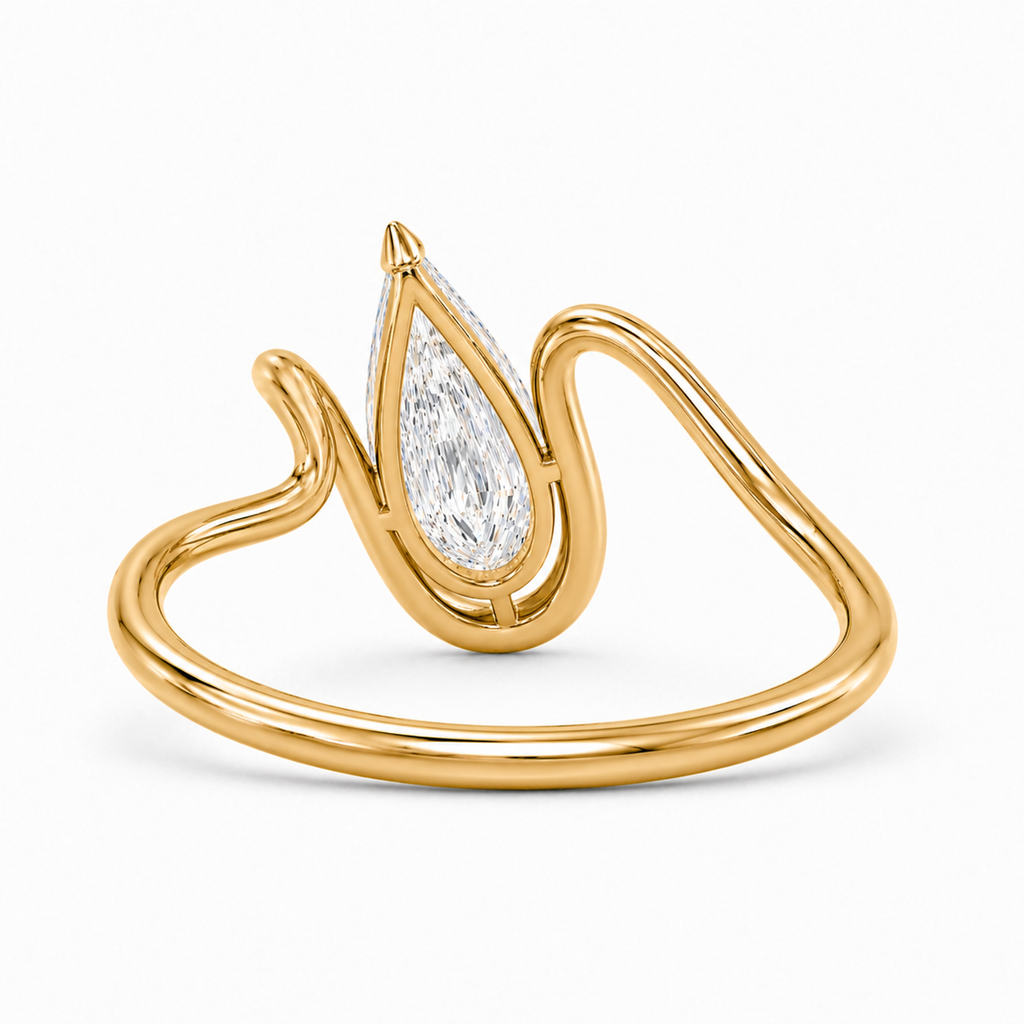 2CT Pear Step Cut Lab Grown Diamond Ring | Sculptural Wrap Design | Modern Engagement Ring | 14K Gold Proposal Ring