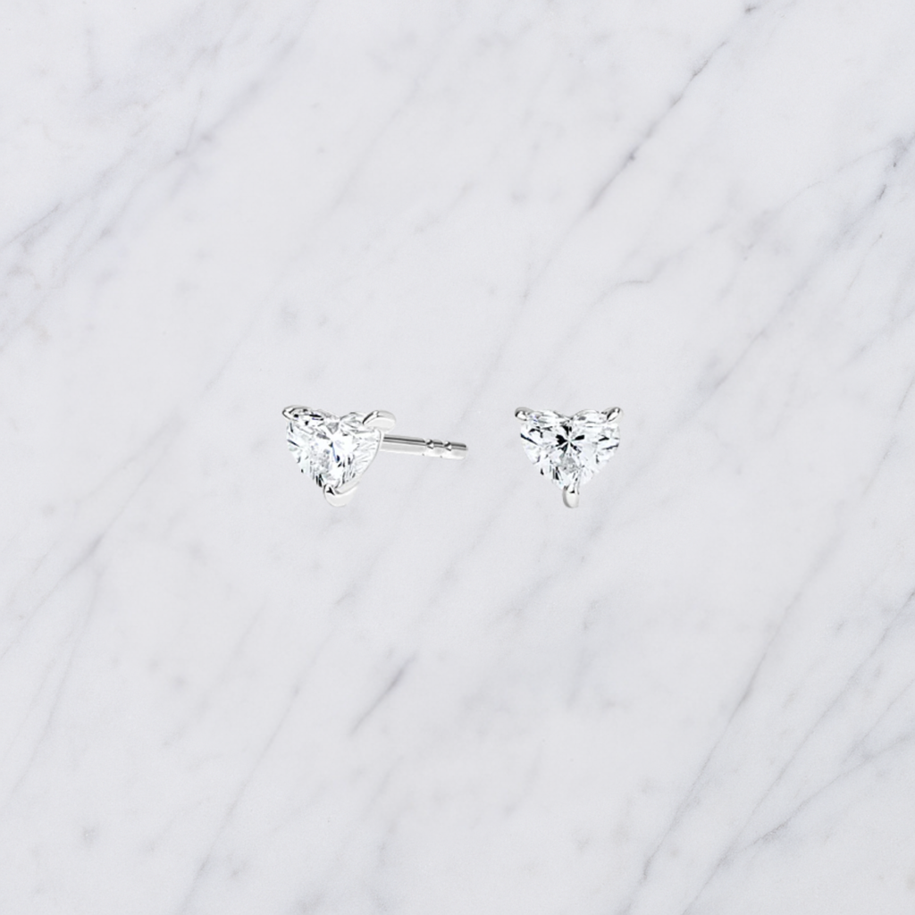 Heart Shape Diamond Stud Earrings | Lab Grown | 14K Yellow Gold