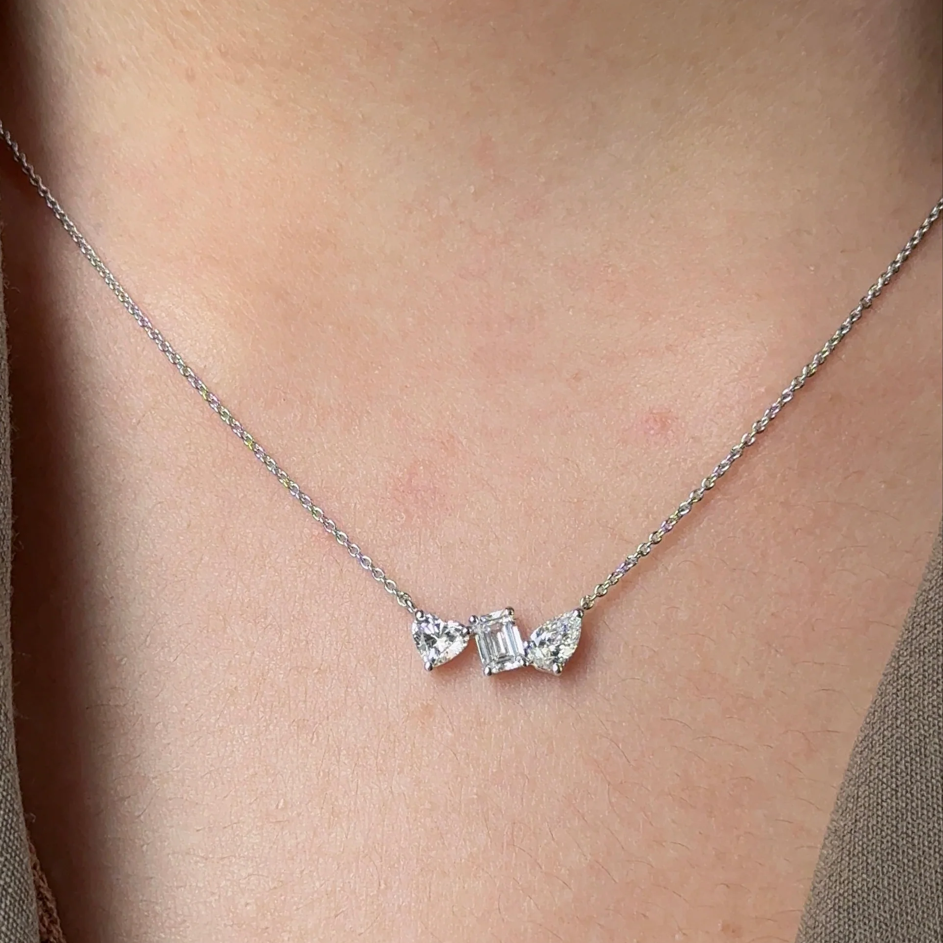 Modern Multi Shape Pendant Necklace | Lab Grown Diamond | 14K Yellow Gold Fine Jewelry