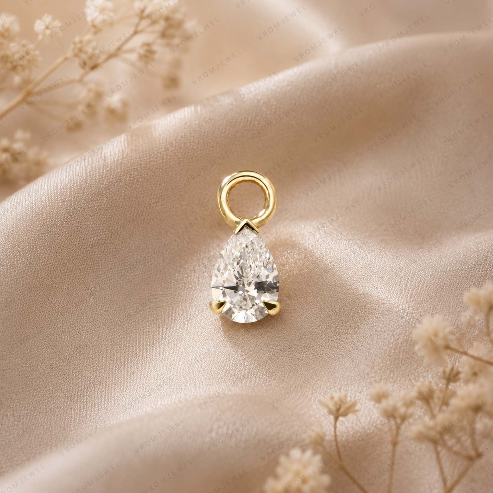 Dainty Lab Diamond Pear Charm Earrings: 14k Gold Bridal Jewelry