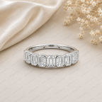 Emerald Cut Lab Grown Diamond Bezel Set Wedding Band in Solid 14K Gold