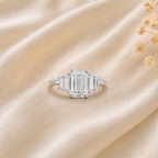 Emerald Cut Lab Grown Diamond Engagement Ring | 14K Gold Baguette Bar Ring