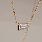 Dainty Emerald Cut Half Bezel Pendant Necklace | Lab Grown Diamond | 14K Yellow Gold