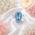 Blue Criss Cut Lab Grown Diamond Engagement Ring, 5 Carat Blue Diamond Ring, Criss Cut Statement Ring, Baguette Side Stones, Pavé Band