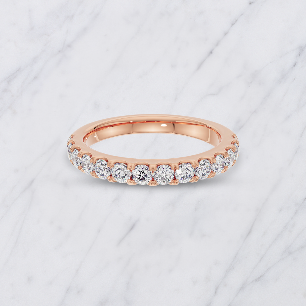 Round Lab Grown Diamond Half Eternity Wedding Band in Solid 14K Gold