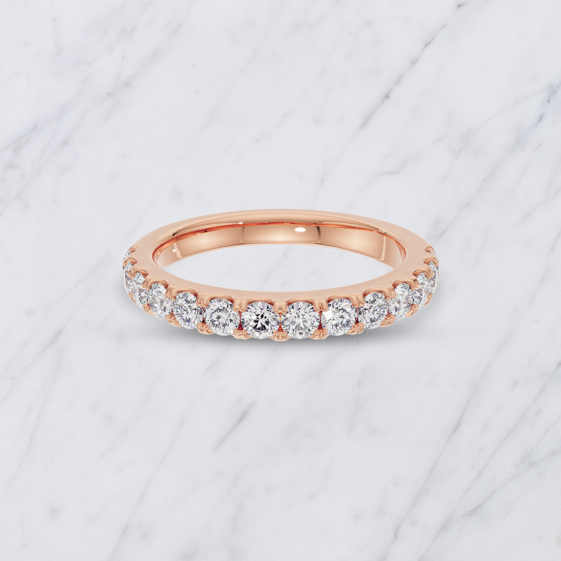 Round Lab Grown Diamond Half Eternity Wedding Band in Solid 14K Gold