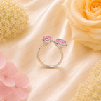 Pink Pear & Oval Lab Grown Diamond Ring, 3 Carat Pink Diamond Ring, Open Bypass Ring, Two Stone Engagement Ring, Halo Diamond Ring, 10K 14K