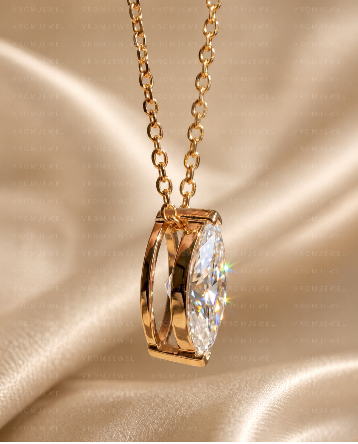 Marquise Cut Pendant Necklace | Lab Grown Diamond | 14K Yellow Gold Minimalist