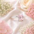 Pink Emerald Cut Lab Grown Diamond Engagement Ring, Minimalist Solitaire Ring, Pink Diamond Ring, 4 Prong Setting, 10K 14K 18K Gold
