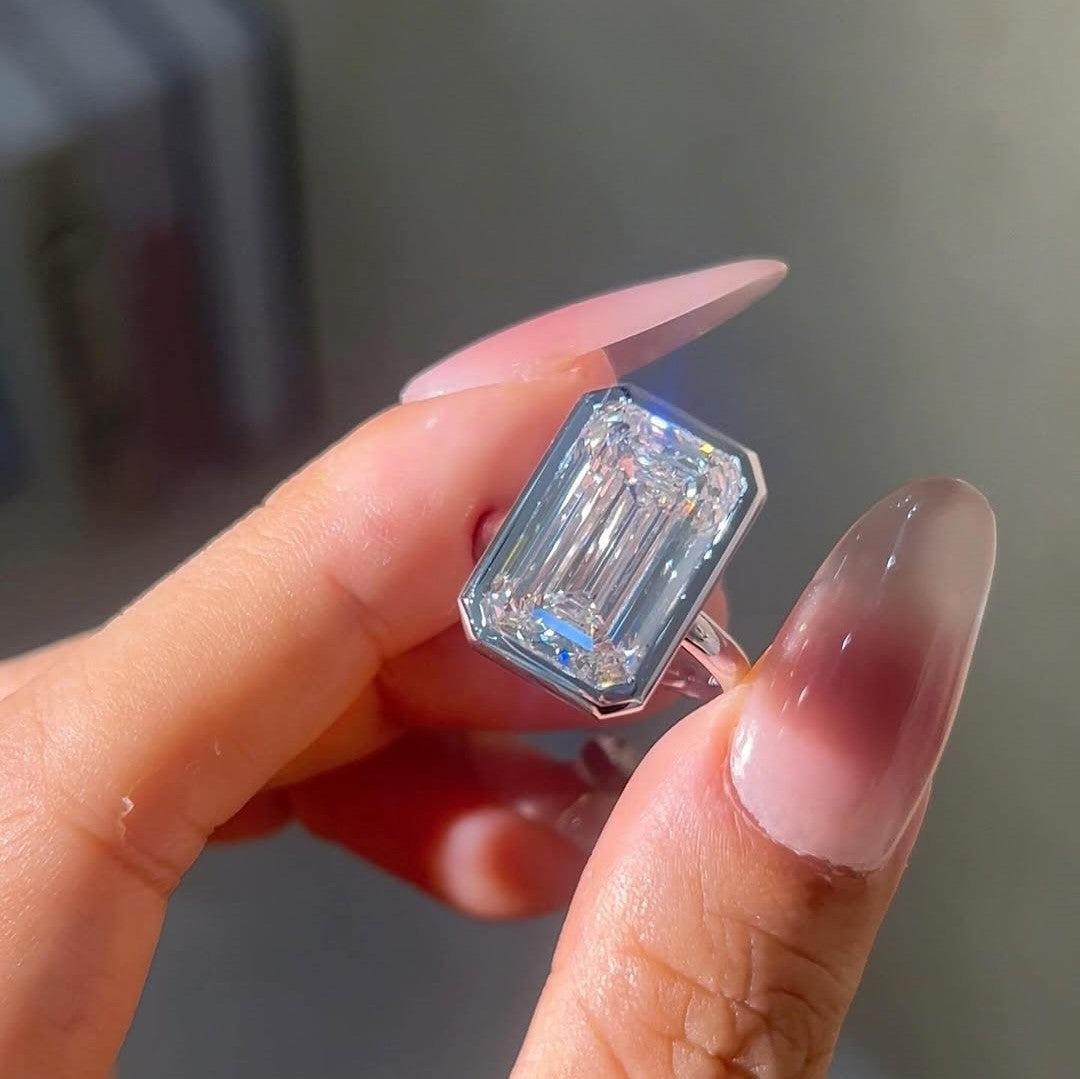 Bezel Set Emerald Cut Ring | Lab Grown Diamond | 14K Yellow Gold