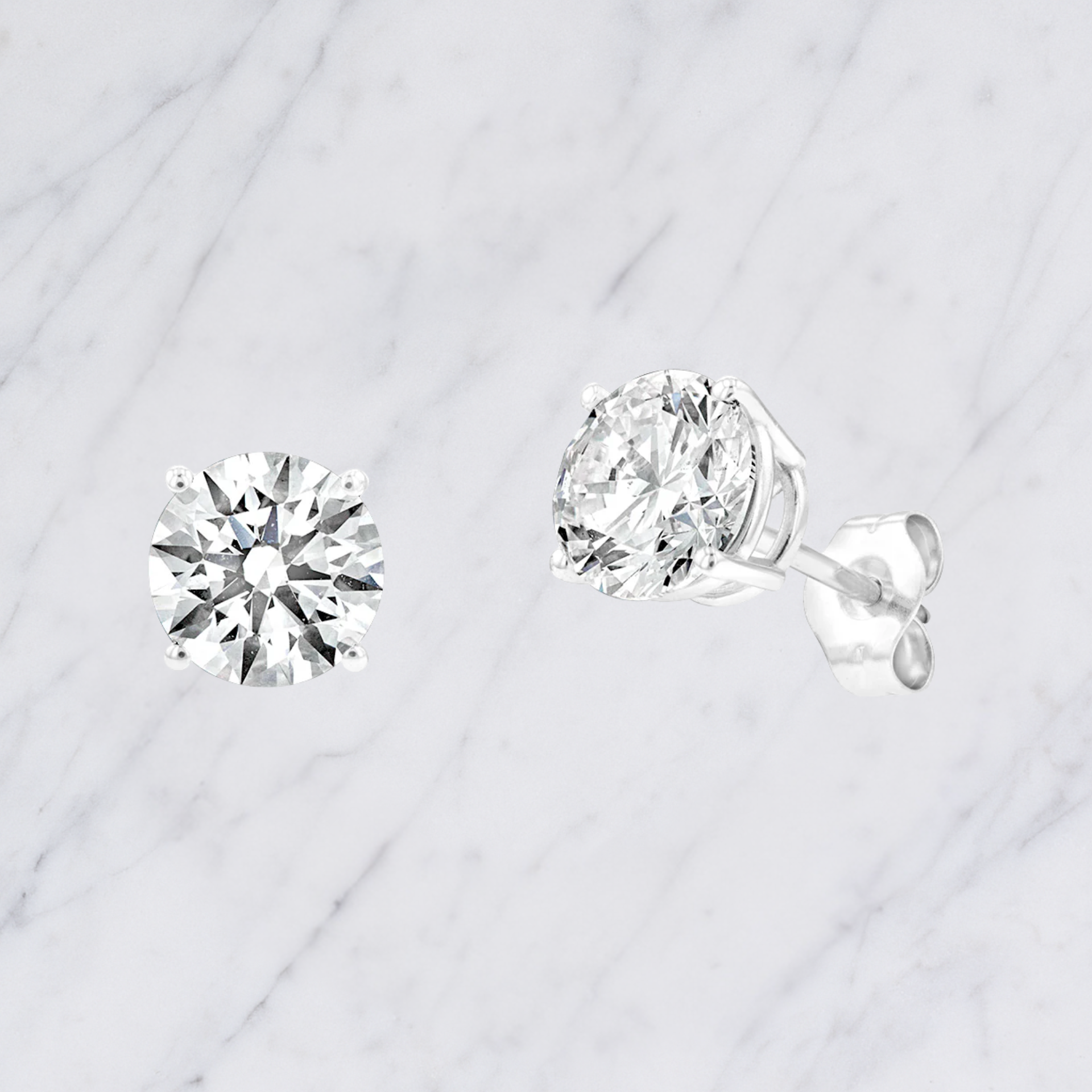 Round Lab Grown Diamond Solitaire Bridal Stud Earrings in Solid 14K Gold