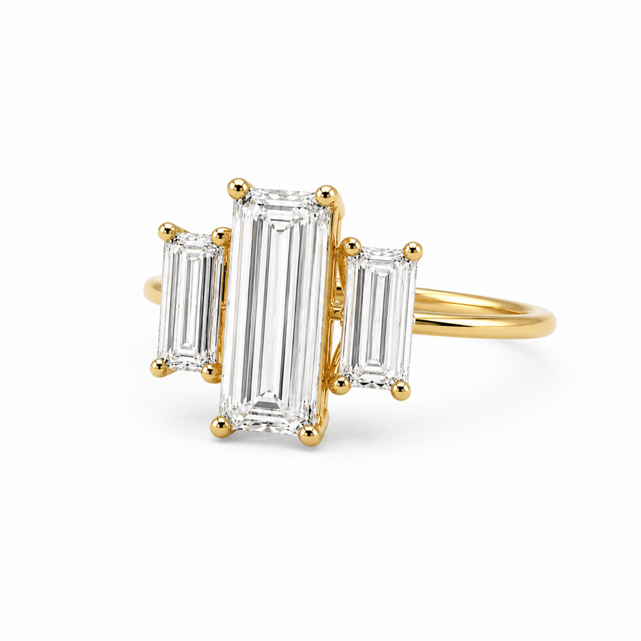 3 Stone Baguette Lab Grown Diamond Ring | 3 CT Total | Step Cut Engagement Ring | 14K Gold Proposal Ring