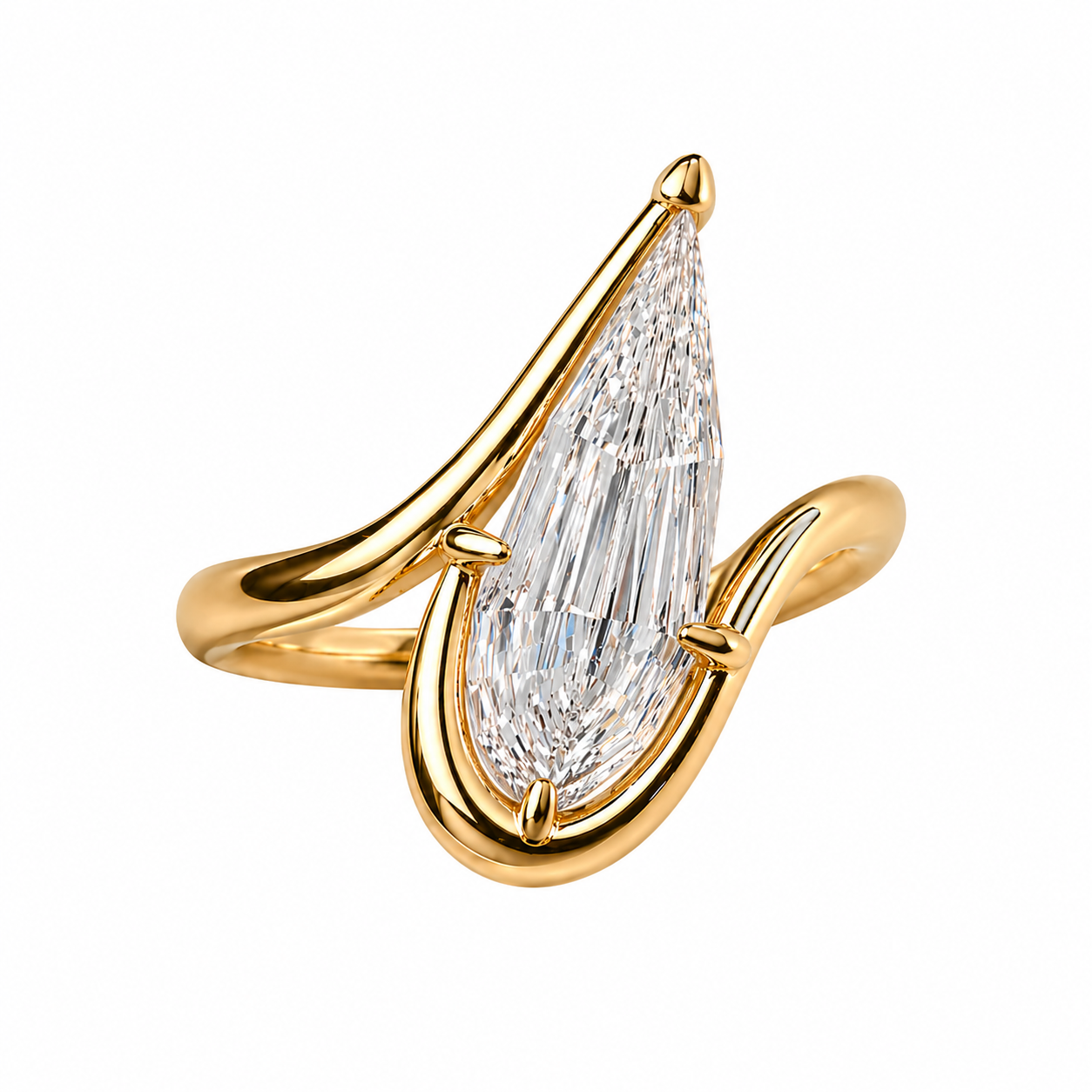 Pear Step Cut Lab Grown Diamond Ring | Sculpted Flow Wrap Design | Modern Engagement Ring | 14K Gold Proposal Ring