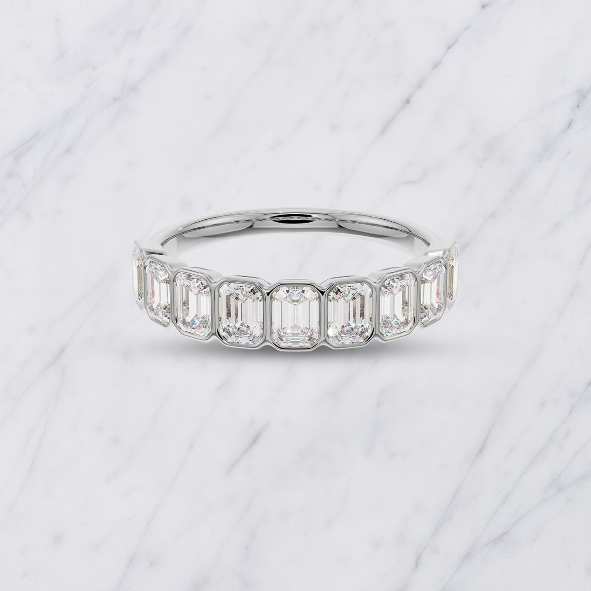 Emerald Cut Lab Grown Diamond Bezel Set Wedding Band in Solid 14K Gold