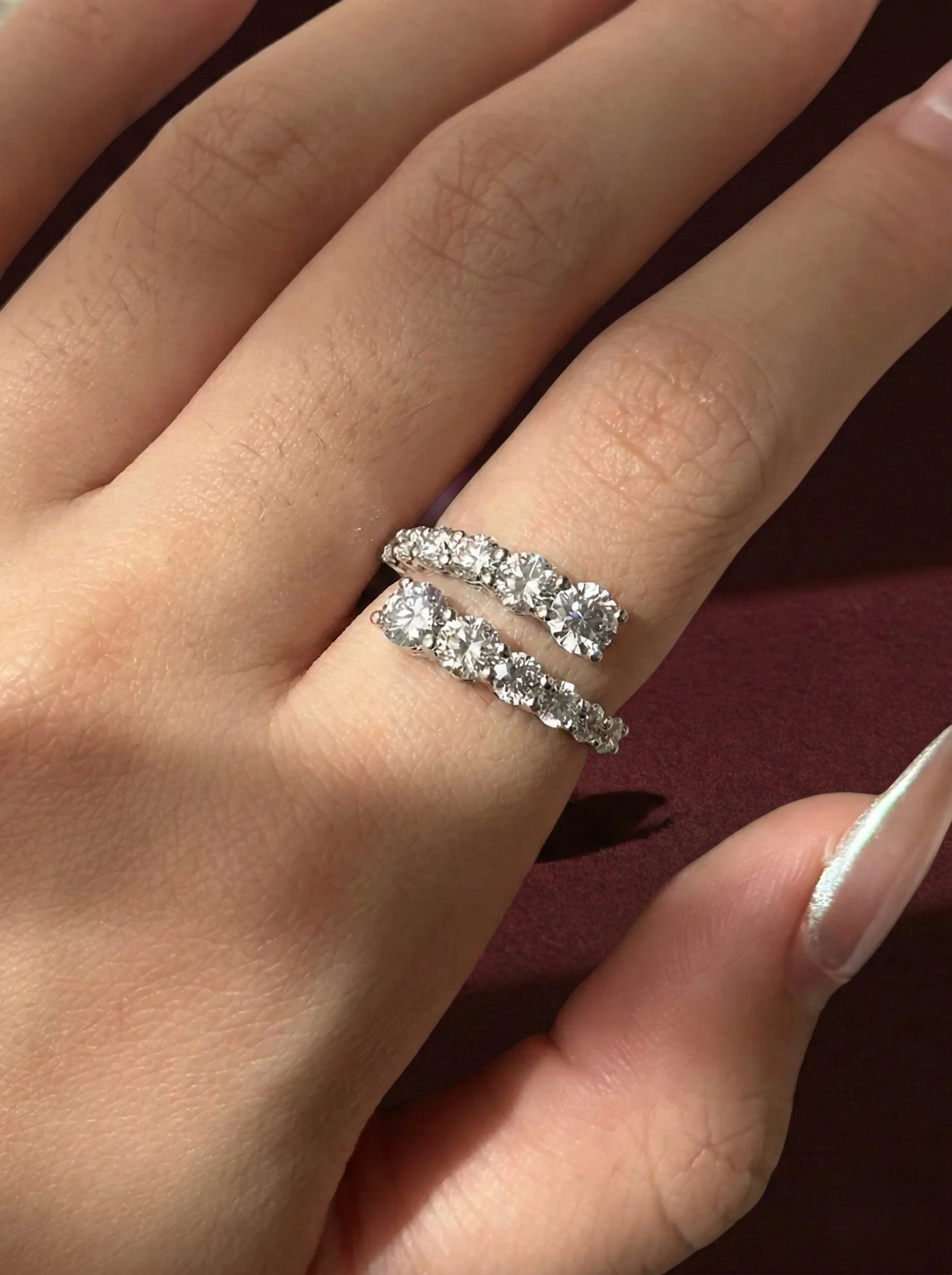 Round Lab Grown Diamond Crossover Ring, Open Wrap Diamond Ring, 2 Carat Diamond Statement Ring, Curved Diamond Ring, 14K Gold Ring