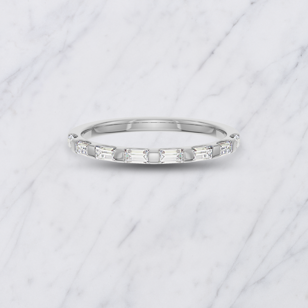 Baguette Lab Grown Diamond Wedding Band: Minimalist Half Eternity Stacking Ring
