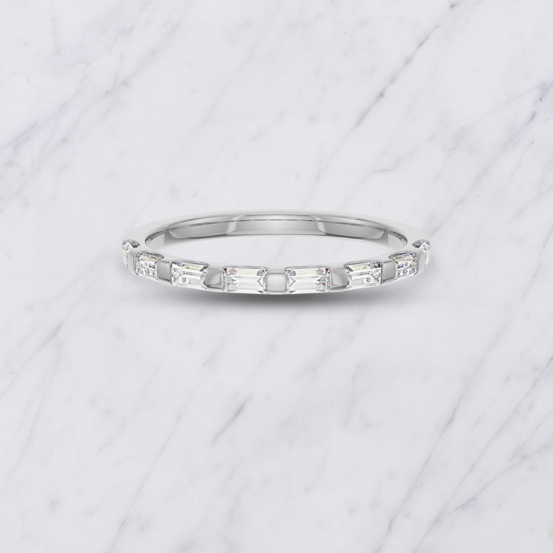 Baguette Lab Grown Diamond Wedding Band: Minimalist Half Eternity Stacking Ring