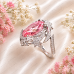 Pink Oval Lab Grown Diamond Engagement Ring, 2.50 Carat Pink Diamond Ring, Floral Halo Ring, Diamond Accent Band, Statement Ring, 10K 14K