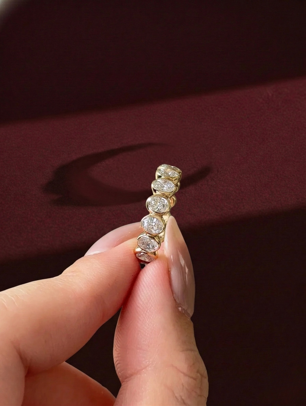 Oval Lab Grown Diamond Eternity Band, Oval Diamond Wedding Band, 2.25 Carat Full Eternity Ring, Bezel Set Diamond Anniversary Ring