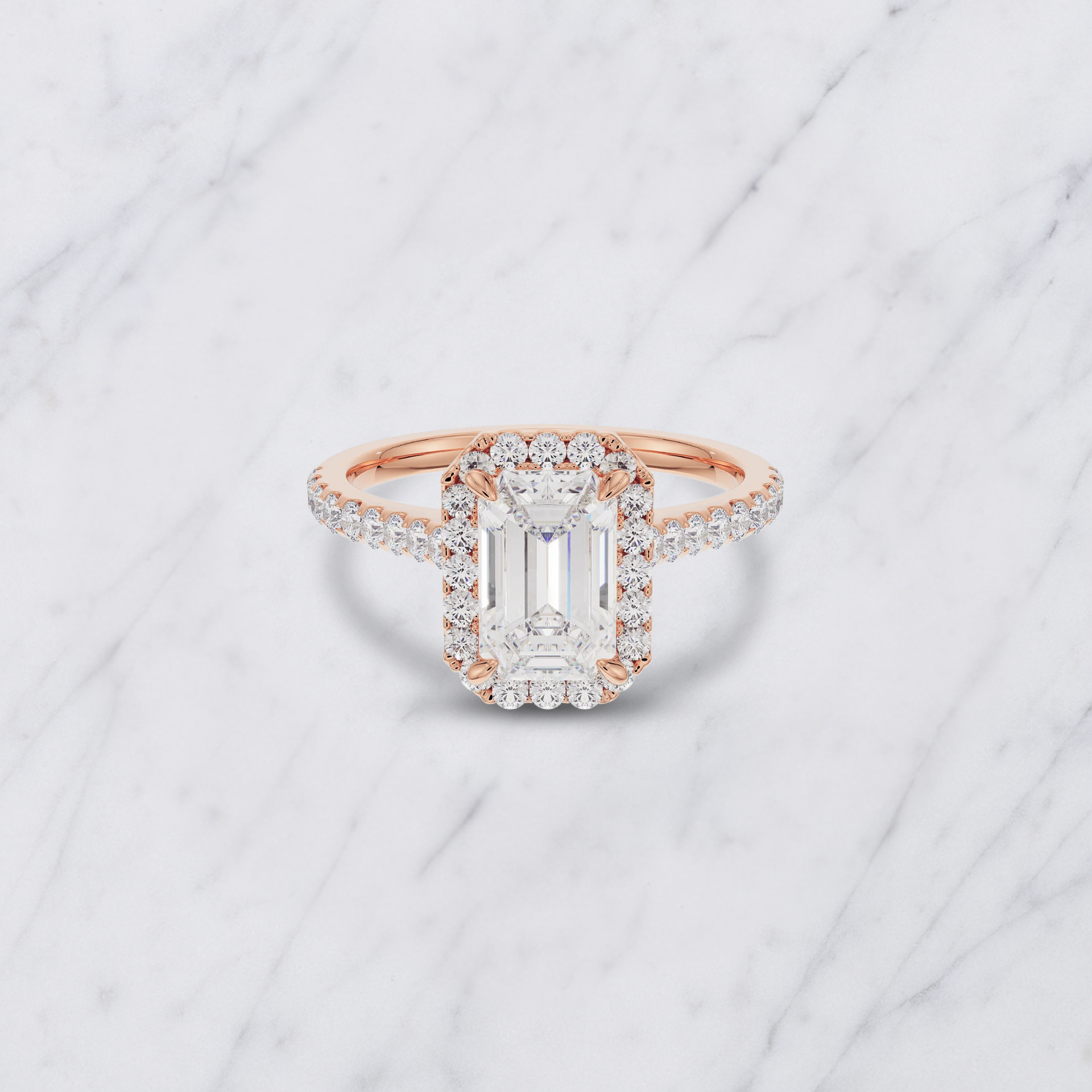 Emerald Cut Lab Grown Diamond Halo Bridal Engagement Ring in 14K/18K Gold