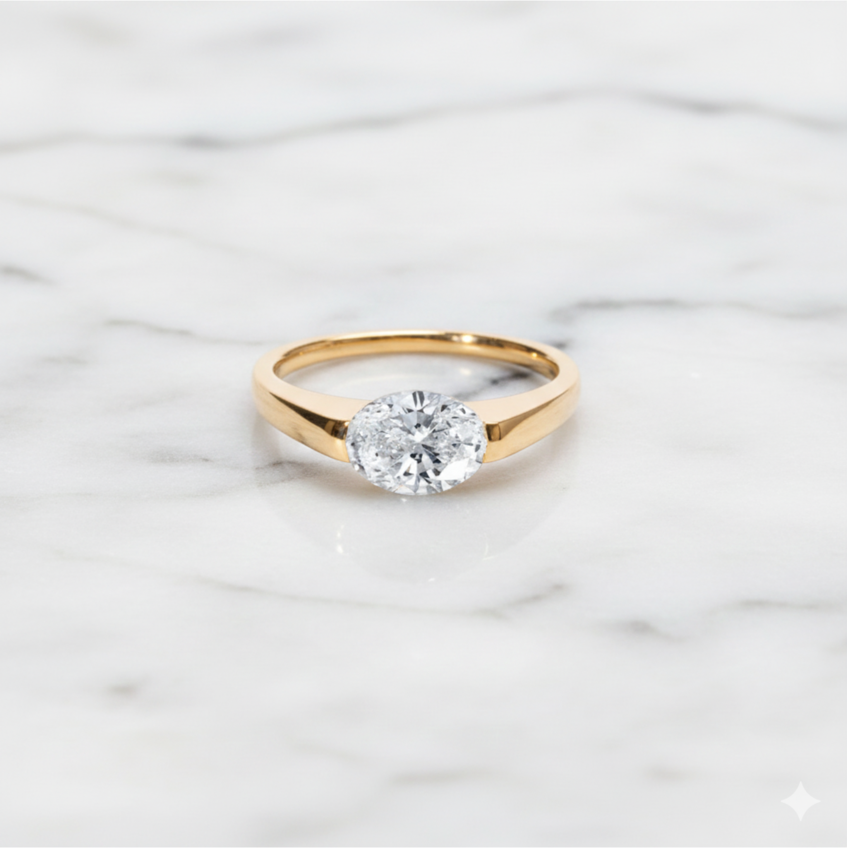 Modern Oval Cut East West Ring | Lab Grown Diamond | 14K Yellow Gold Sleek Style