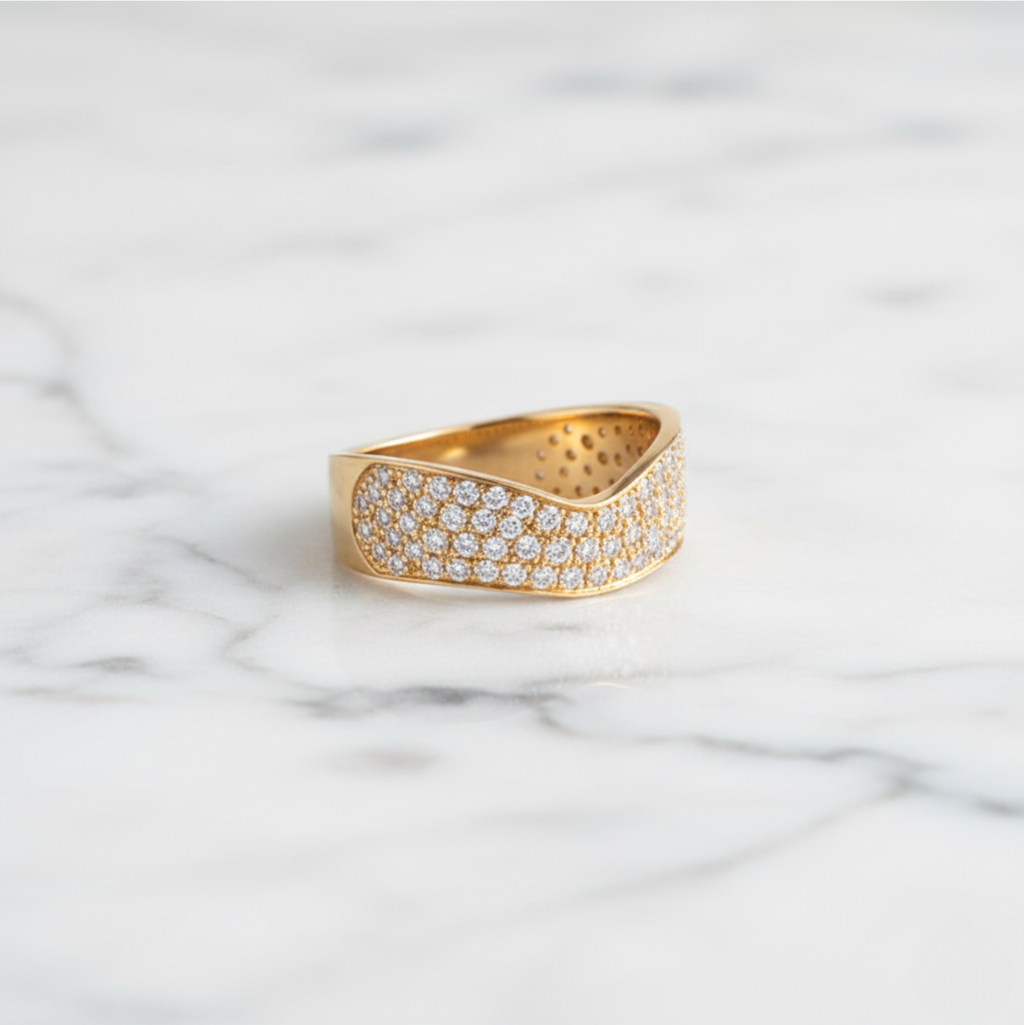 Wavy Pavé Ring Wide Curve Band | Lab Grown Diamond | 14K Yellow Gold