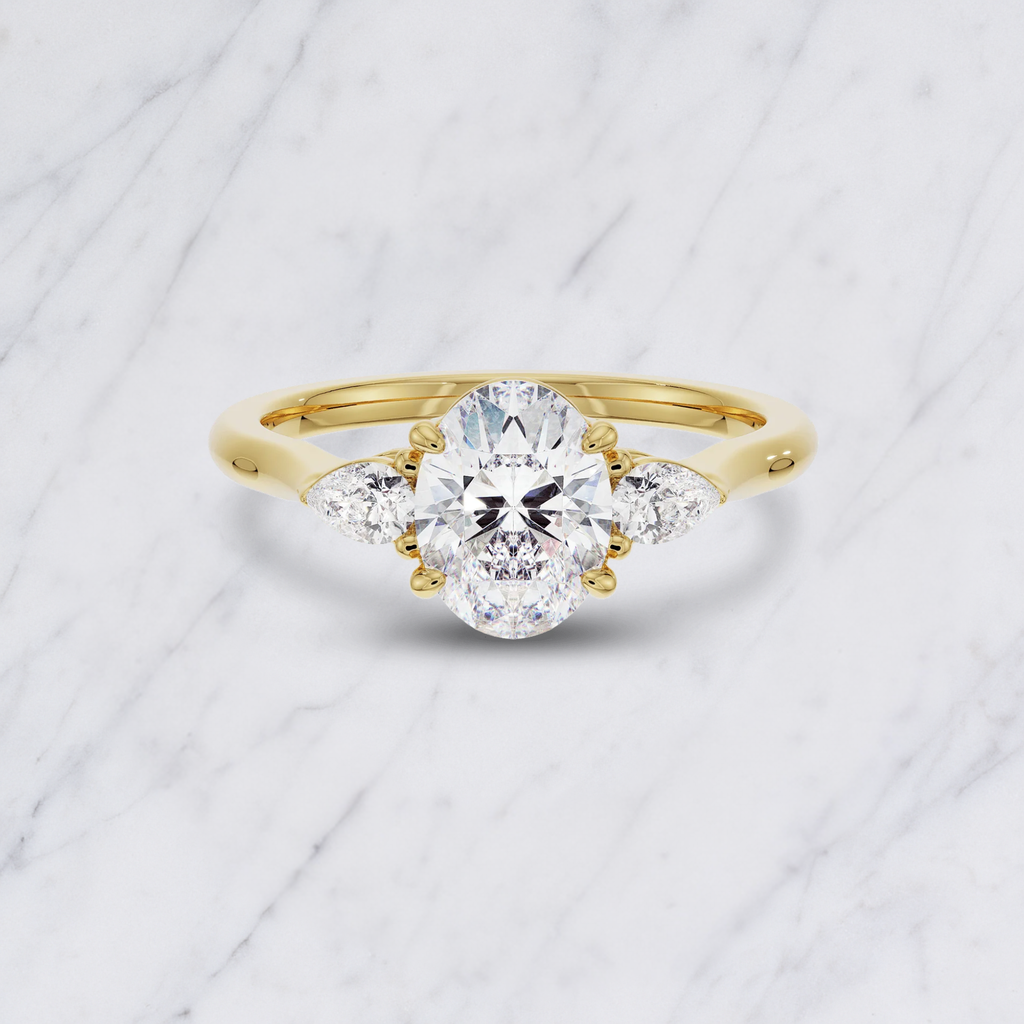 Lab Diamond Engagement Ring: 1.00ct Oval, Pear Side Stones