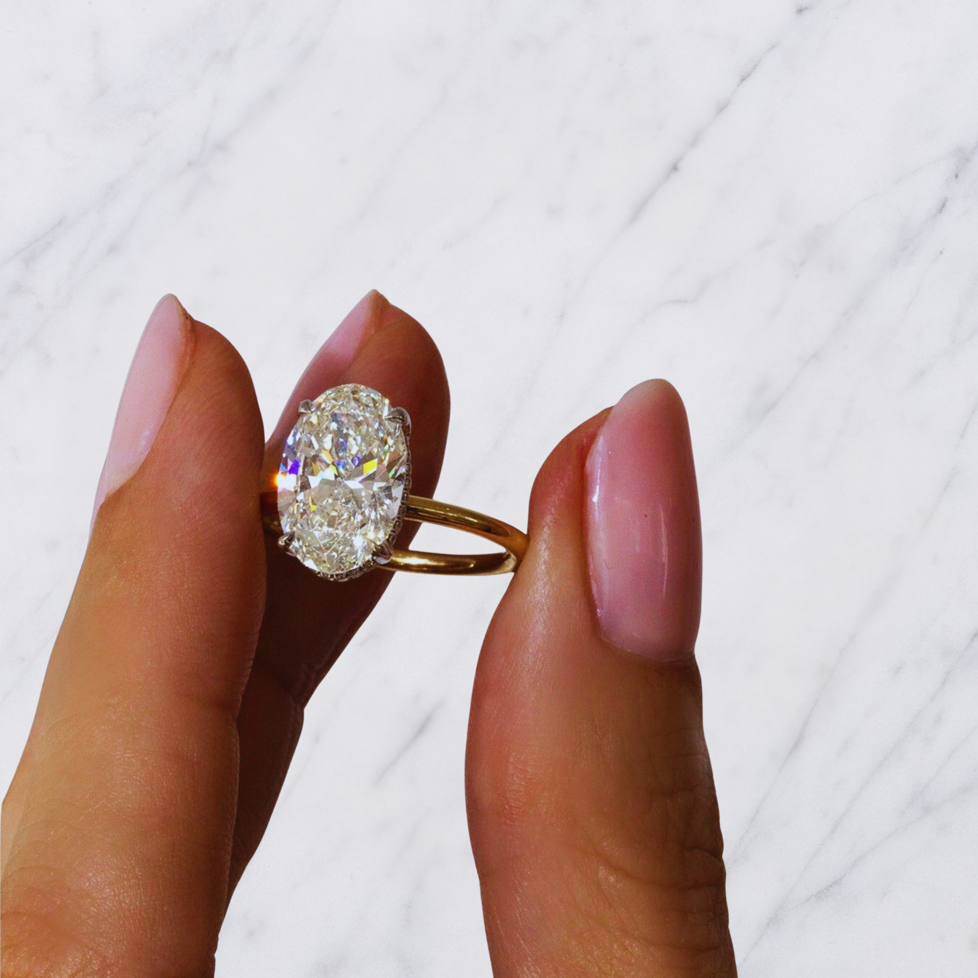 Oval Engagement Ring | Lab Grown Diamond | Hidden Halo | 14K Yellow Gold