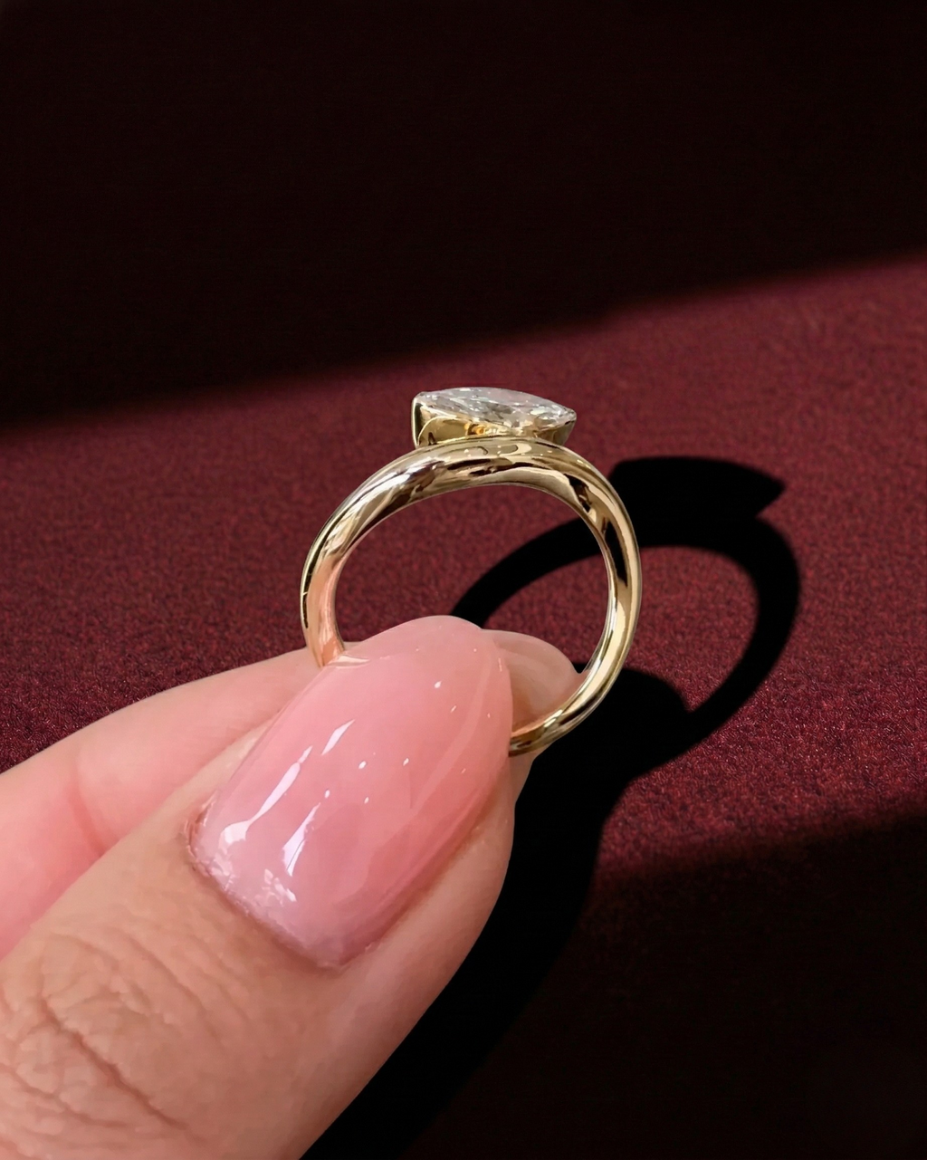 Marquise Diamond Floater Engagement Ring, Half Bezel Marquise Diamond Ring, Minimalist Marquise Diamond Ring, Marquise Diamond Promise Ring.