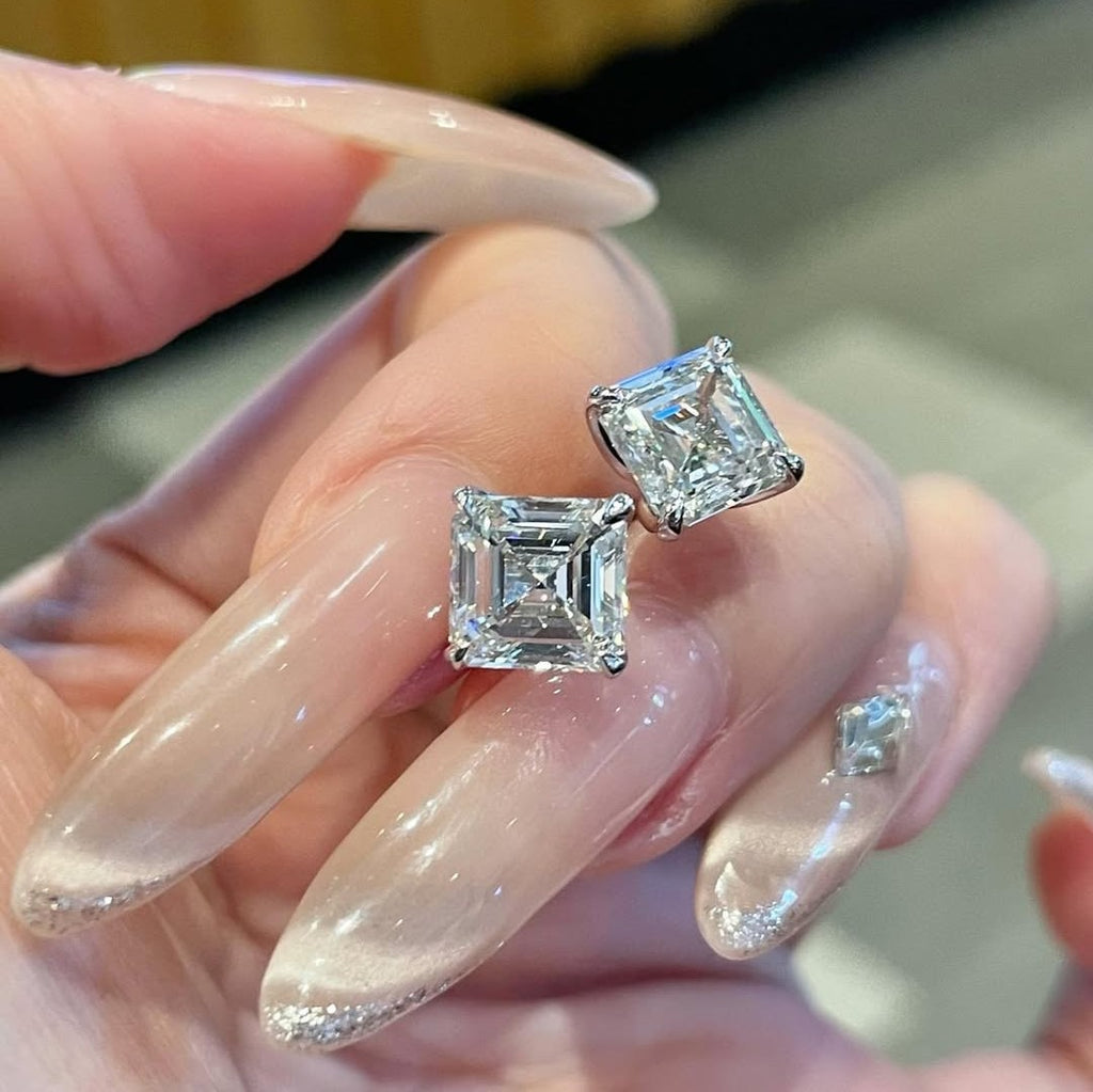 Modern Asscher Cut Stud Earrings | Lab Grown Diamond | 14K Yellow Gold