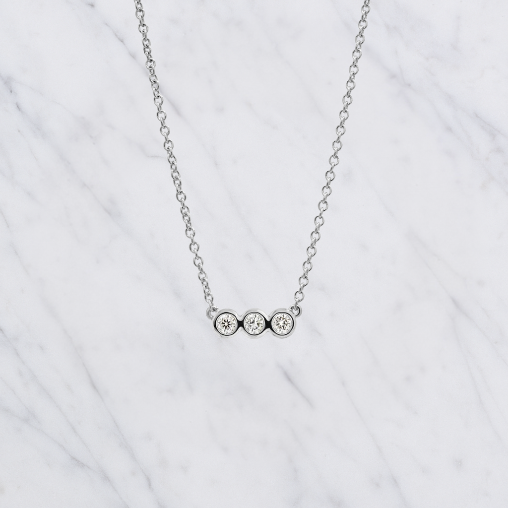 Dainty Trio Lab Diamond Necklace: 14k Gold Bridal Jewelry