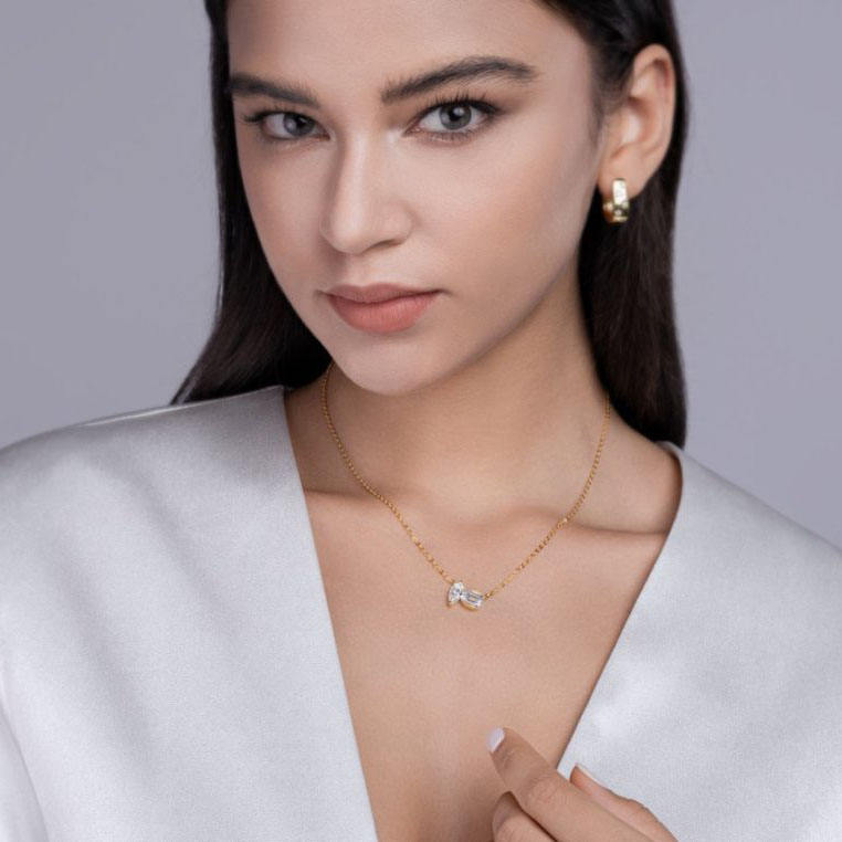 Duo Pendant Necklace Marquise and Emerald | Lab Grown Diamond | 14K Yellow Gold Modern Style