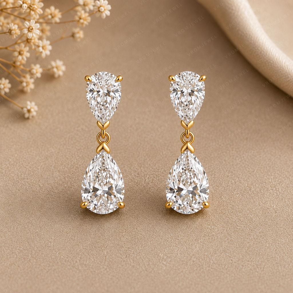 Elegant Pear Shape Lab Grown Diamond Stud Earrings in Solid 14K Gold