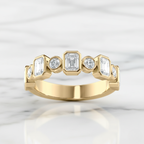 Bezel Set Emerald & Round Cut Band | Lab Grown Diamond | 14K Yellow Gold Minimal Style