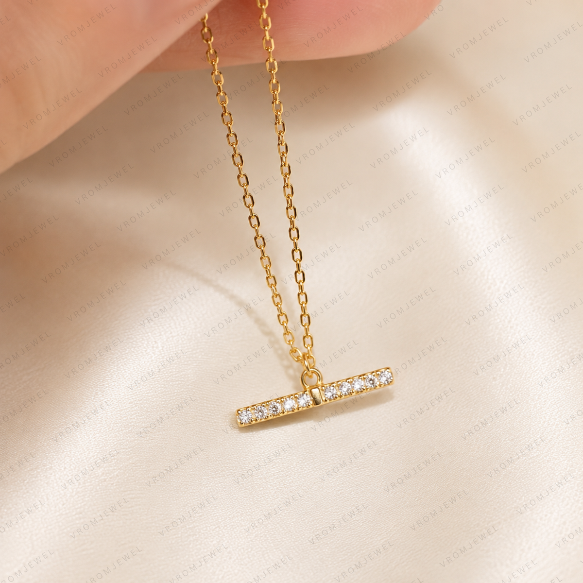 Vintage Geometric Lab Grown Diamond Necklace, Round Diamond Pendant Necklace, Art Deco Diamond Necklace, Solid Gold Necklace