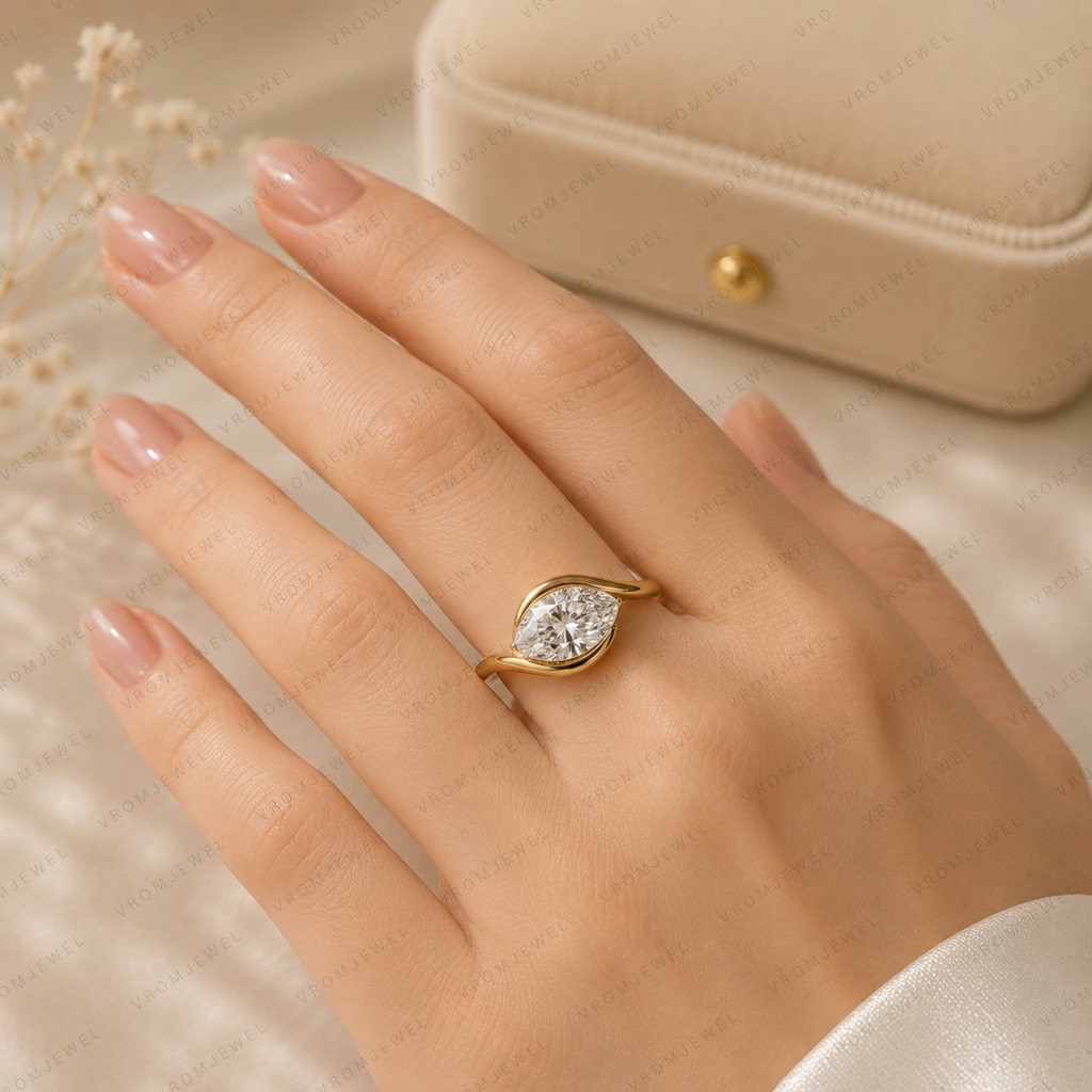 Marquise Diamond Engagement Ring, Marquise Lab Grown Diamond Ring, Solitaire Diamond Ring, Gold Marquise Ring, Minimalist Promise Ring