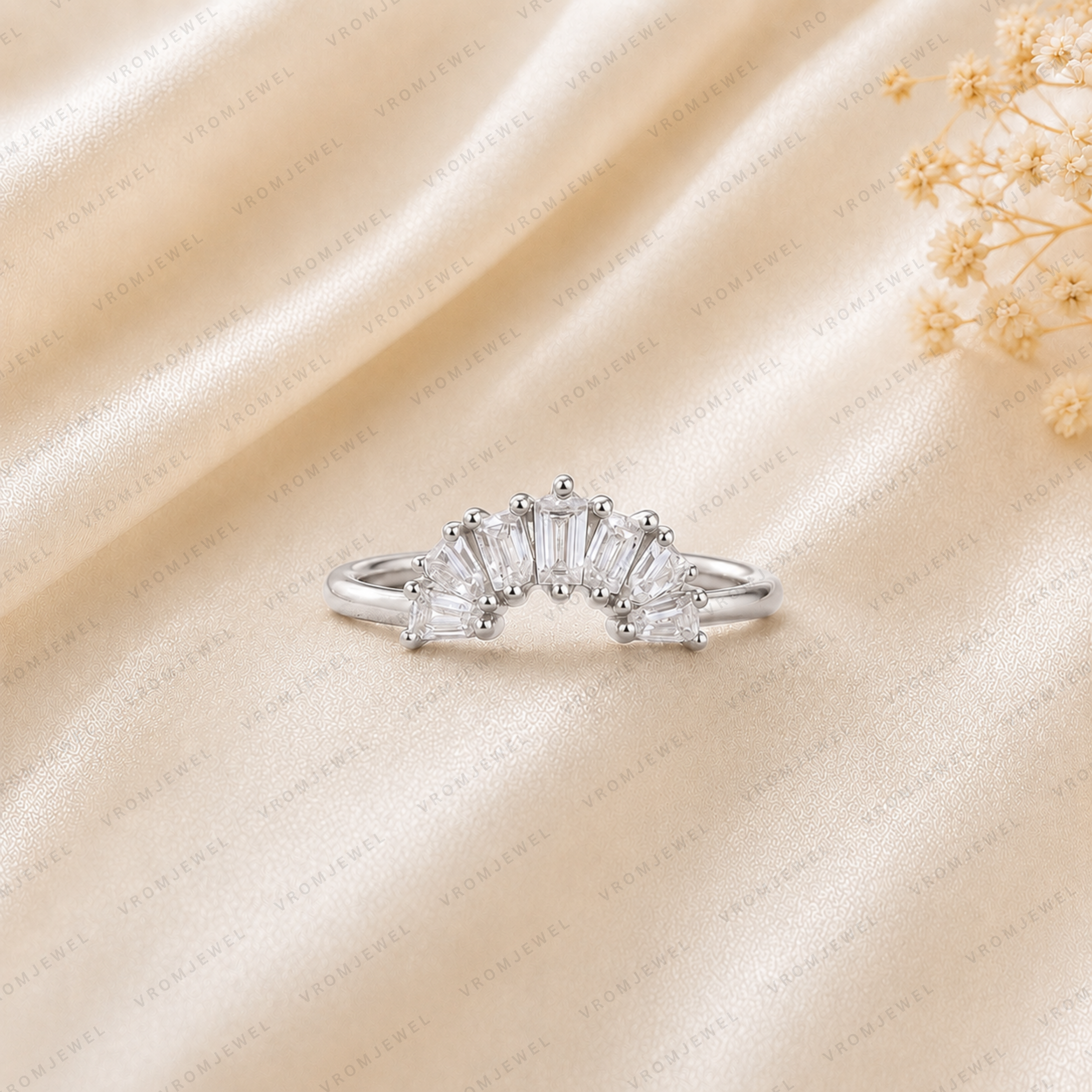 Curved Wedding Band | Lab Grown Diamond | Marquise, Pear & Baguette Stones