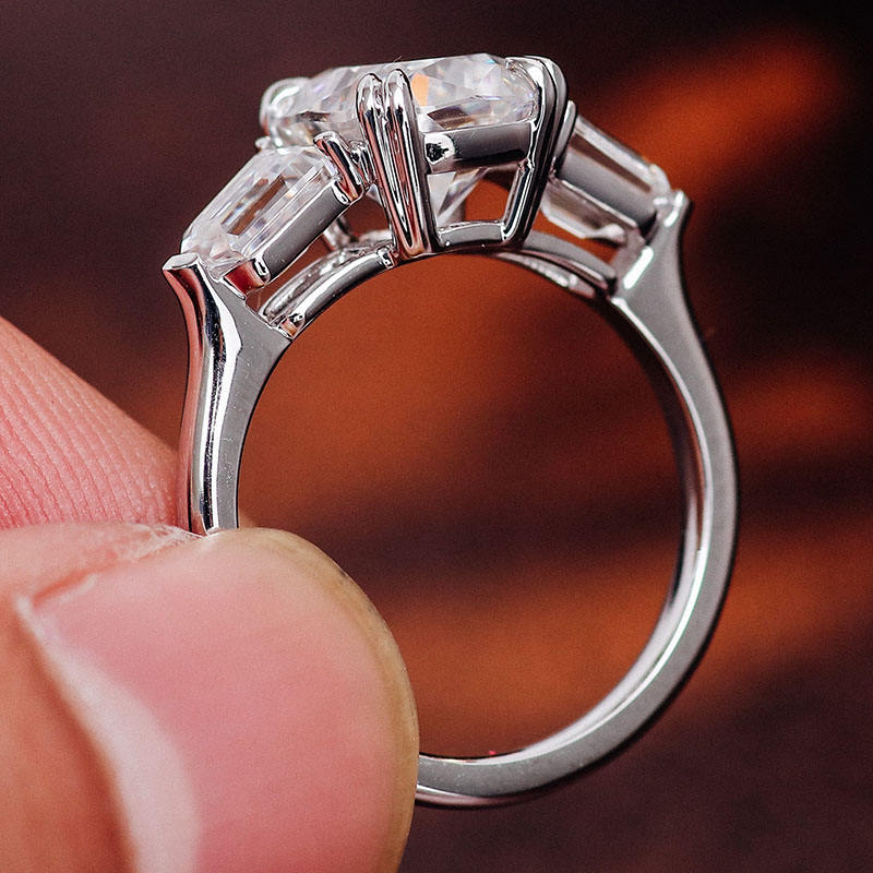 Unique Cushion Cut Ring with Bullet Cut Side Stones | Lab Grown Diamond | 14K Yellow Gold