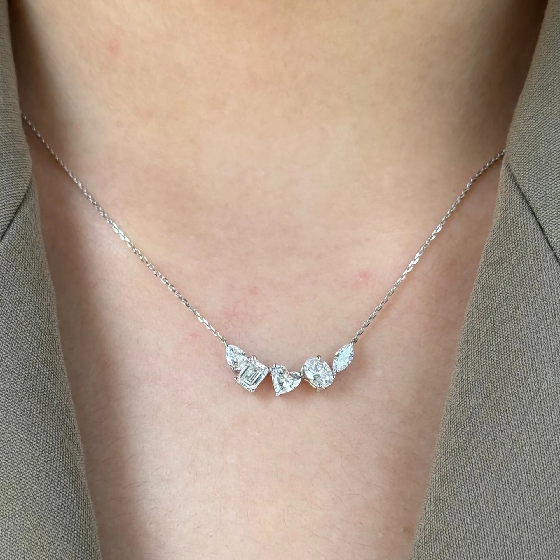 Minimal Multi Shape Pendant Necklace | Lab Grown Diamond | 14K Yellow Gold