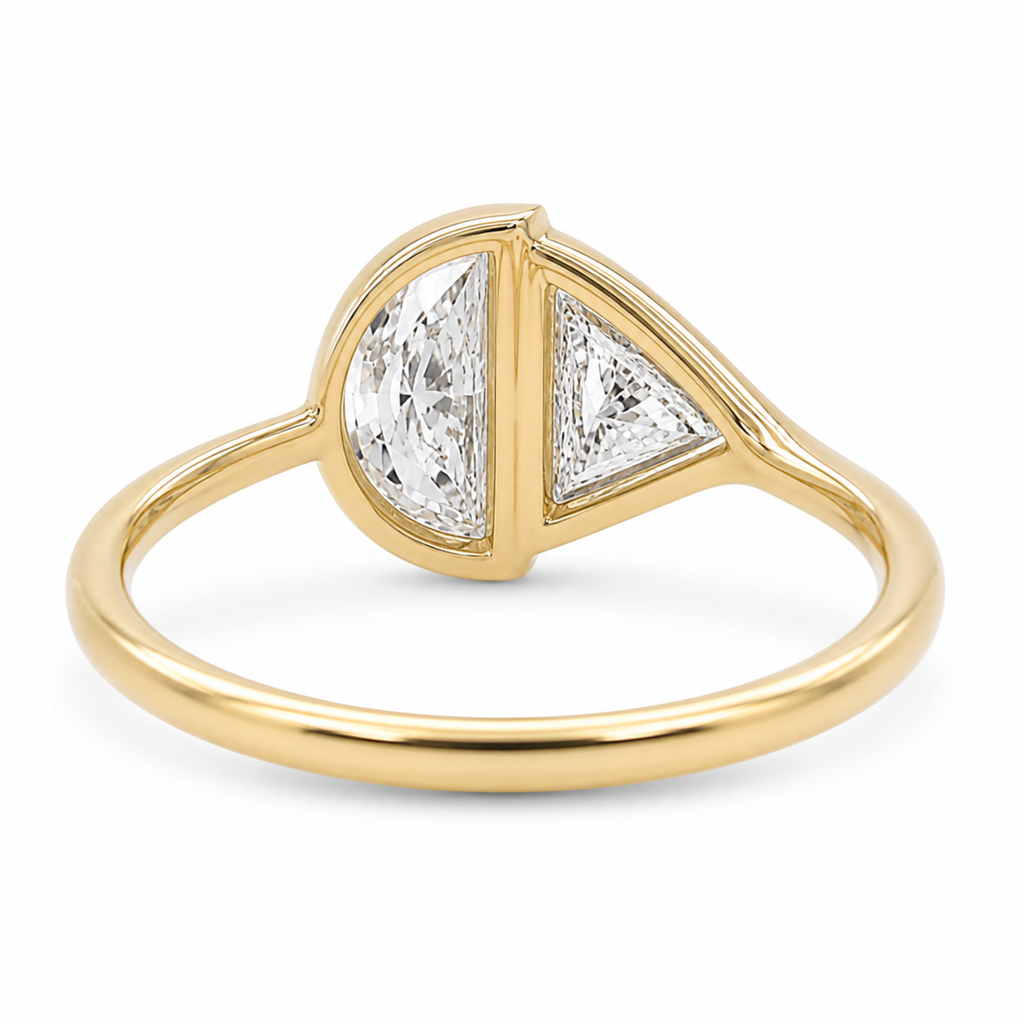 Half Moon Diamond Signet Ring, Modern Lab Grown Diamond Ring, Geometric Gold Signet Ring, Minimal Statement Ring, Unique Diamond Ring