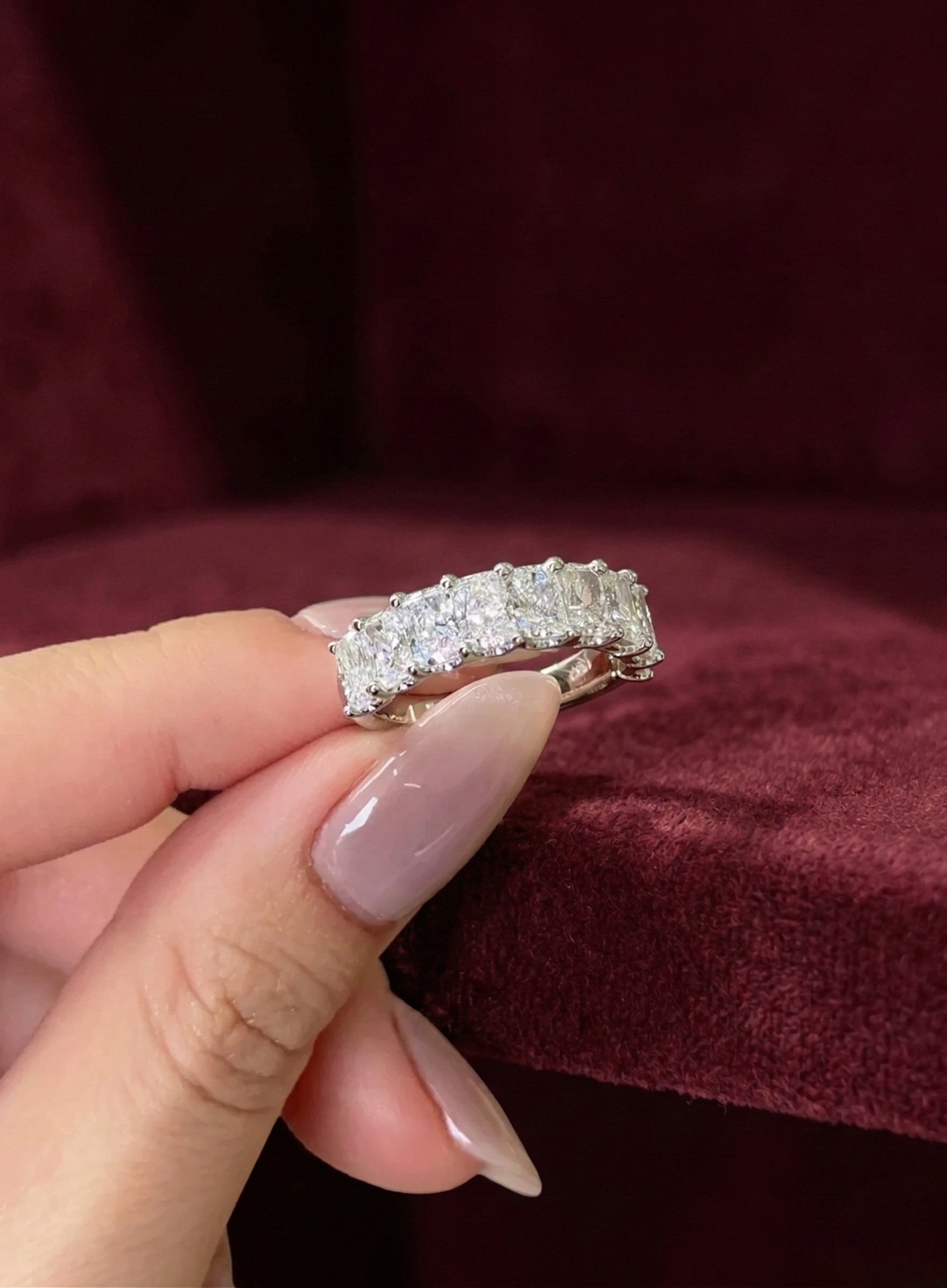 Radiant Cut Lab Grown Diamond Half Eternity Band, Radiant Diamond Wedding Band, 3.20 Carat Diamond Anniversary Ring, Radiant Diamond Ring