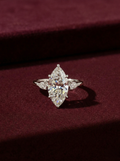 Marquise Lab Grown Diamond Engagement Ring, Marquise Diamond Ring with Kite Side Stones, 3 Carat Diamond Ring, Unique Three Stone Ring