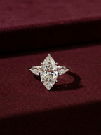 Marquise Lab Grown Diamond Engagement Ring, Marquise Diamond Ring with Kite Side Stones, 3 Carat Diamond Ring, Unique Three Stone Ring