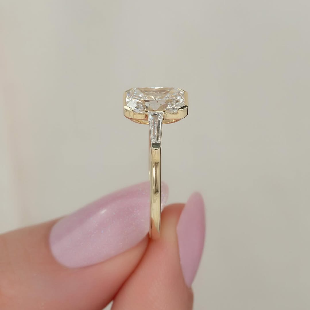 Radiant Cut 3 Stone Ring with Tapered Baguette Trio | Lab Grown Diamond | 14K Yellow Gold