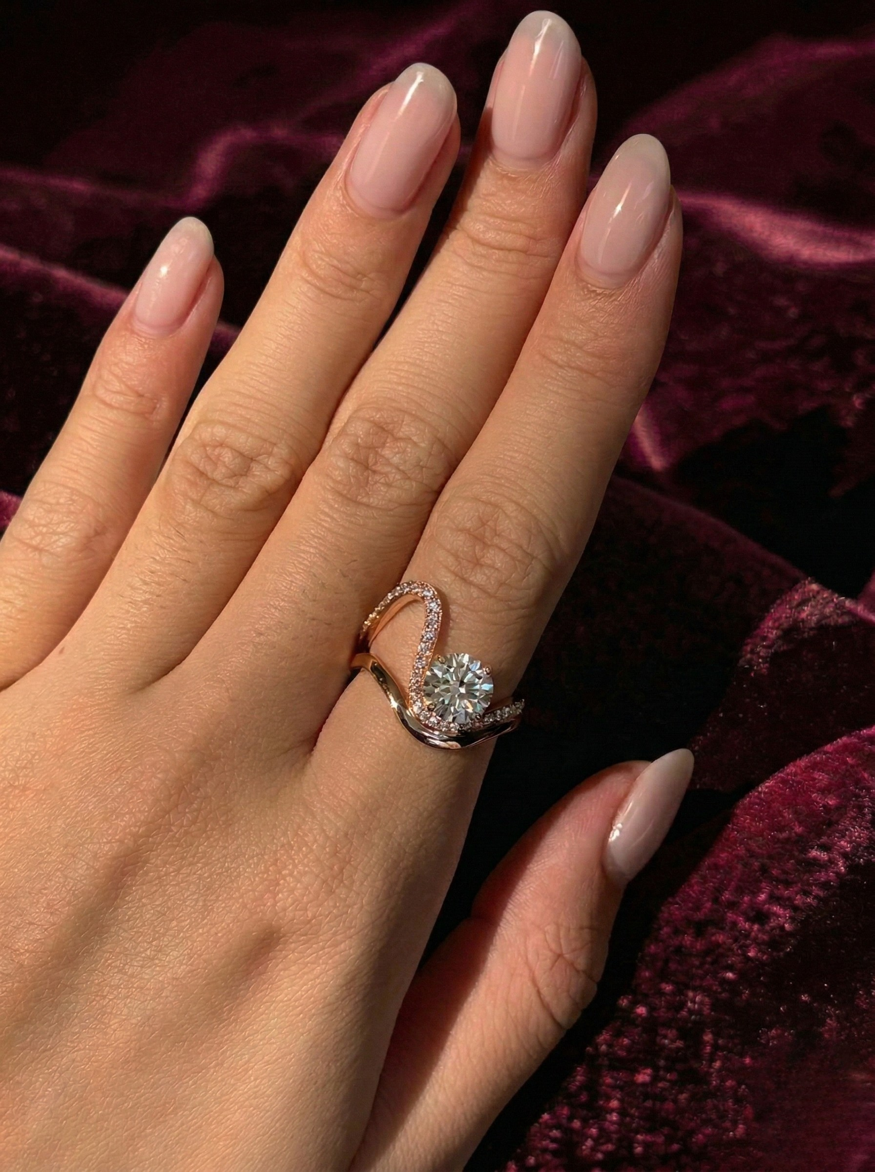 Round Lab Grown Diamond Engagement Ring, Twisted Pavé Diamond Ring, 14K Gold Infinity Style Ring, Unique Halo Diamond Ring