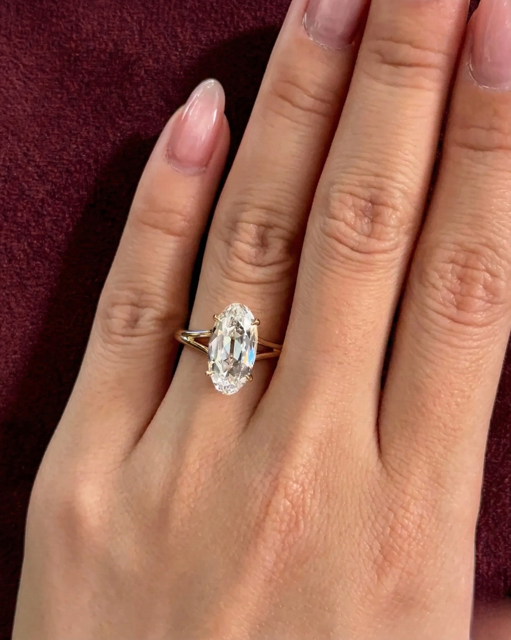 Moval Diamond Engagement Ring, Moval Cut Diamond Solitaire Ring, Elongated Oval Marquise Diamond Ring, Unique Diamond Engagement Ring.