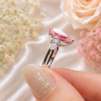 Pink Pear Shape Lab Grown Diamond Engagement Ring, Vintage Inspired Diamond Ring, Side Stone Ring, IGI Certified, 10K 14K 18K Gold