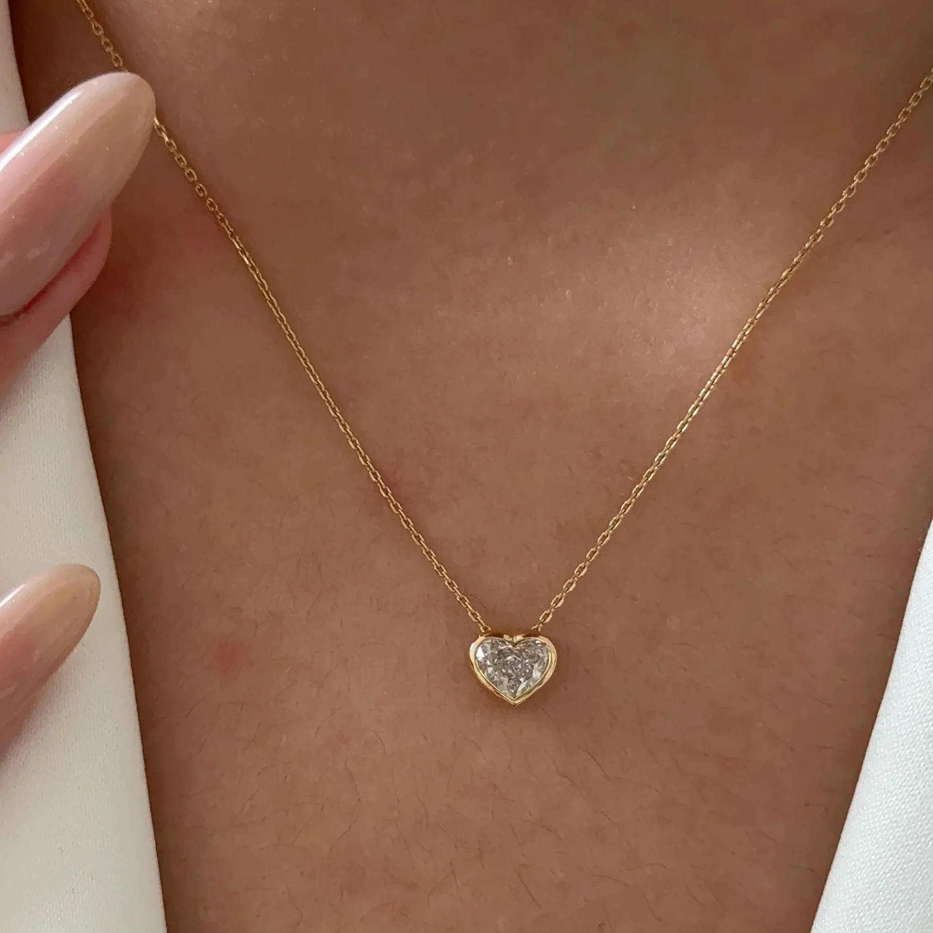 Bezel Set Heart Cut Pendant Necklace | Lab Grown Diamond | 14K Yellow Gold minimalist
