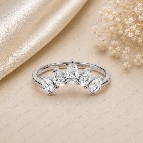 Curved Lab Grown Diamond Band with Pear Stones – Bridal Ring